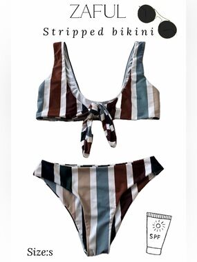 Zaful Striped Bikini in Brown, Blue, White